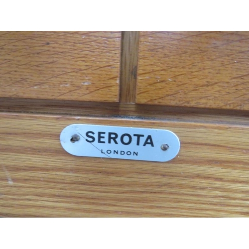 808 - A vintage light oak bank of 48 library index drawers by Serota, with aluminium pull handles and stee... 