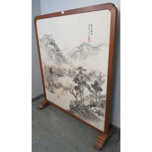 839 - A large vintage Japanese screen/room divider, the hand-painted depiction of a traditional mountain s... 