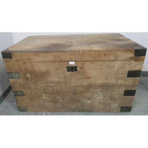 859 - A large 19th century brass bound oak chest, having carry handles to either side, the fitted interior... 