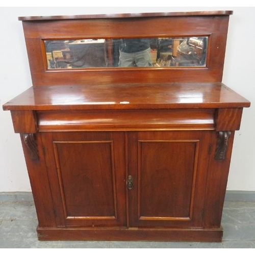 866 - A Victorian mahogany chiffonier, the rear gallery with serpentine shelf above an inset mirror back, ... 