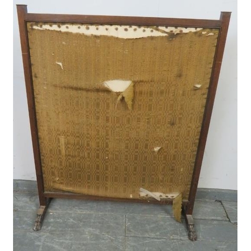 873 - A large 19th century mahogany firescreen, with chip carved frieze, the antique velvet panel with rep... 