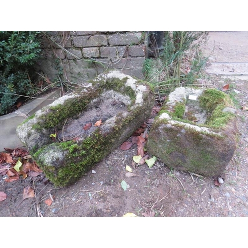 895 - A near pair of ancient hand-hewn stone troughs. 
Largest H22cm W60cm D32cm (approx).
Condition: Exte... 