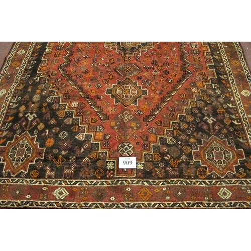 909 - A fine South West Persian Qashqai carpet central motif with 2 smaller each end. Good strong colours.... 