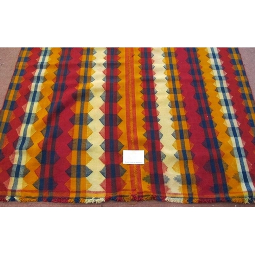 910 - A cool South West Persian Jajim Kilim rug. Red, yellow, blue and cream stripe effect. 230cm x 140cm,... 