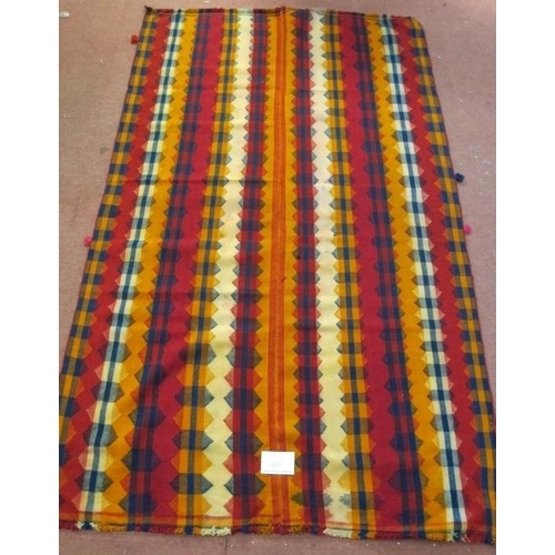 910 - A cool South West Persian Jajim Kilim rug. Red, yellow, blue and cream stripe effect. 230cm x 140cm,... 