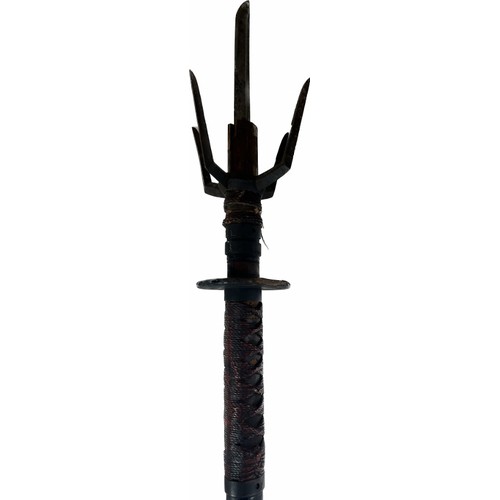 130 - A Japanese Naginata pole sword / halberd, 19th century. The lacquered wood pole terminating with a b... 