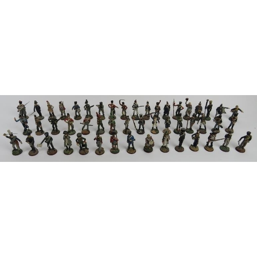 105 - A collection of fifty Franklin Mint Waterloo Regiments hand painted die-cast pewter soldiers, early ... 