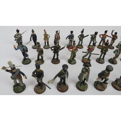 105 - A collection of fifty Franklin Mint Waterloo Regiments hand painted die-cast pewter soldiers, early ... 