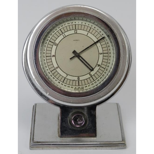 11 - A rare Asprey Art Deco desk clock, circa 1930s. Chromed metal case with amethyst coloured cabochon, ... 