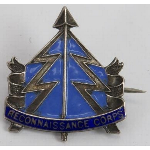 116 - Militaria: A World War II Reconnaissance Corps enamelled silver badge. Struck ‘Sterling’. 2.7 cm hei... 