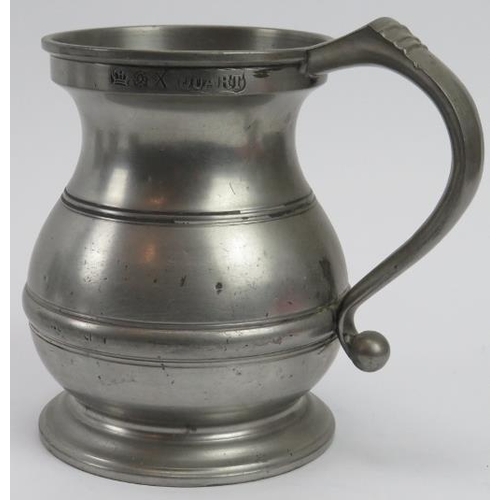 132 - A group of pewter items, 19th century and earlier. See additional images for marks. (9 items) Flagon... 