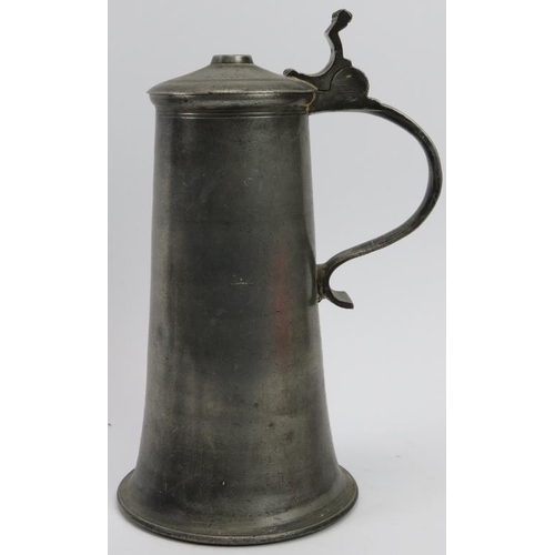 132 - A group of pewter items, 19th century and earlier. See additional images for marks. (9 items) Flagon... 