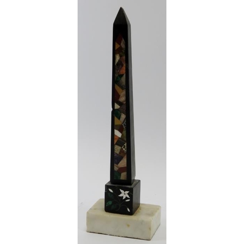 144 - A Grand Tour Pietra Dura stone obelisk. 31 cm height. Condition report: Some age related wear. Chip ... 