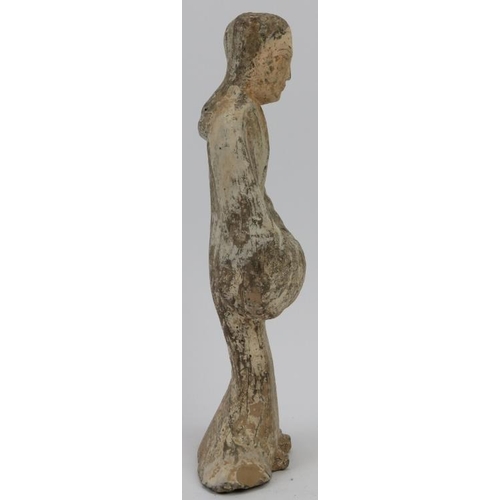 166 - An ancient Chinese painted earthenware pottery figure of a female court attendant, Han dynasty (206 ... 