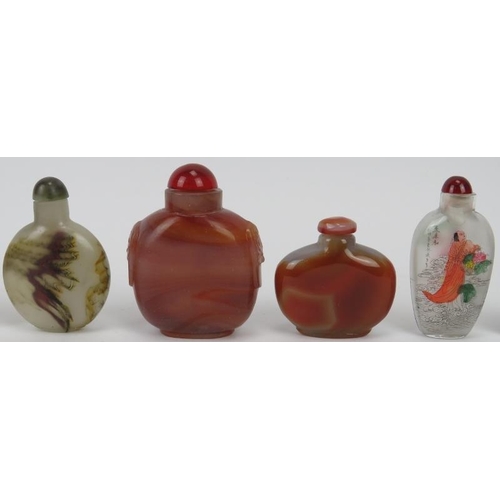 168 - A group of Chinese porcelain, glass and carved agate snuff bottles, 20th century. (9 items) 8.3 cm t... 