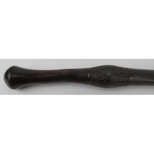 178 - Tribal Art: An African carved hardwood staff. 91 cm length. Condition report: Some age related wear.