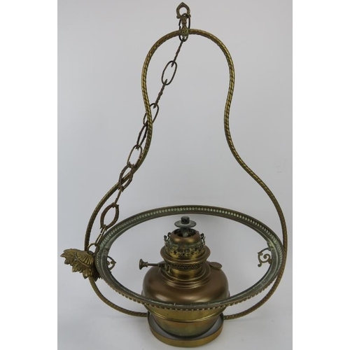 205 - A brass hallway ceiling lamp with glass shade and funnel, late 19th/early 20th century. Framework: 6... 