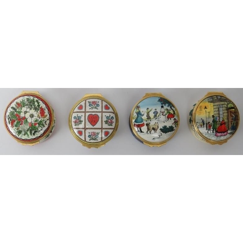 211 - Four Halcyon Days enamelled boxes. (4 items) 4.3 cm diameter. 
Condition report: Light wear with age... 