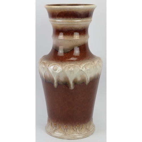 221 - A large West German cream and caramel glazed ceramic vase, mid 20th century. 49.3 cm height. 
Condit... 