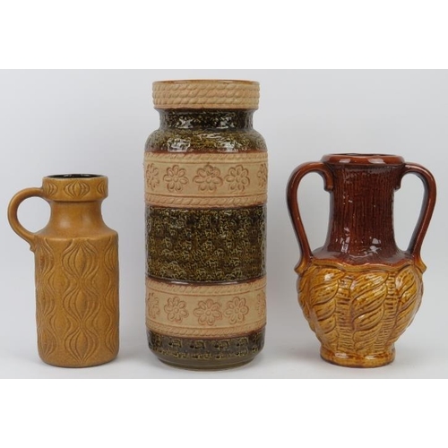 227 - Two West German ceramic vases and a jug, mid 20th century. (3 items) 40.3 cm tallest height. 
Condit... 