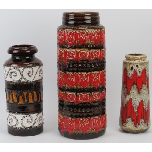 228 - Three West German ceramic vases, mid 20th century. 41 cm tallest height. 
Condition report: Good con... 