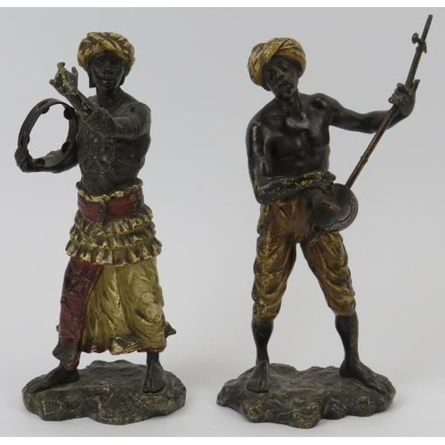 3 - A pair of Franz Bergmann Austrian cold painted bronze Nubian musicians, early 20th century. (2 items... 