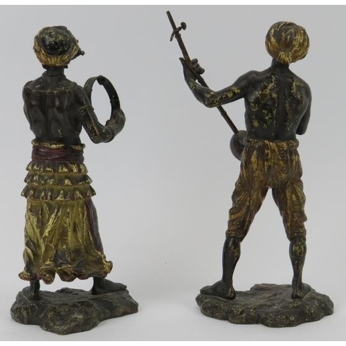 3 - A pair of Franz Bergmann Austrian cold painted bronze Nubian musicians, early 20th century. (2 items... 