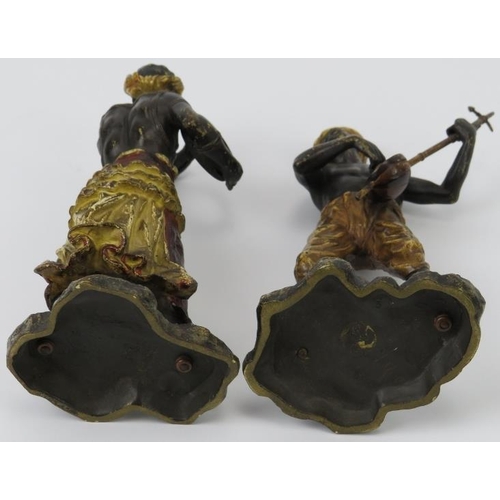 3 - A pair of Franz Bergmann Austrian cold painted bronze Nubian musicians, early 20th century. (2 items... 