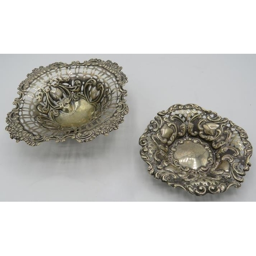 306 - Two silver openwork bon bon dishes, one on ball feet, Birmingham 1900 & Birmingham 1906. Approx weig... 