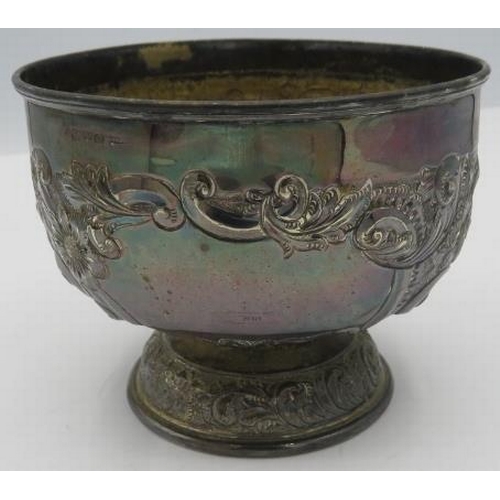 309 - A silver rose bowl, heavily embossed with flowers & scrolls, Chester 1904, Walker & Hall. Approx wei... 