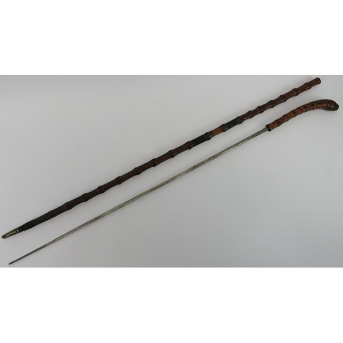 31 - A root handled bamboo swagger sword stick, late 19th/early 20th century. With a single edged blade. ... 