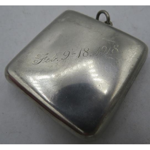 349 - A small square silver compact with mirror and gilded interior, Birmingham 1916. Approx weight 32 gra... 