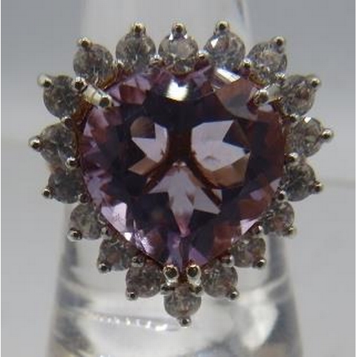 353 - Rose de France amethyst cocktail ring, size S. Overall portrait setting 22mm x 22mm, stamped 925. Go... 