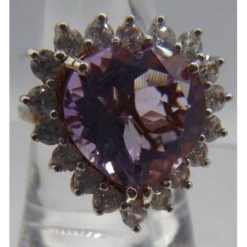 353 - Rose de France amethyst cocktail ring, size S. Overall portrait setting 22mm x 22mm, stamped 925. Go... 