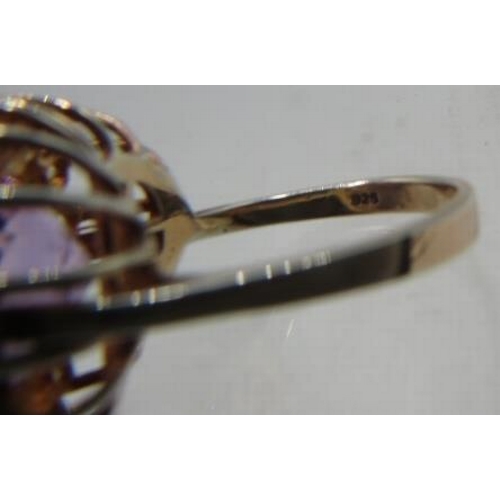 353 - Rose de France amethyst cocktail ring, size S. Overall portrait setting 22mm x 22mm, stamped 925. Go... 