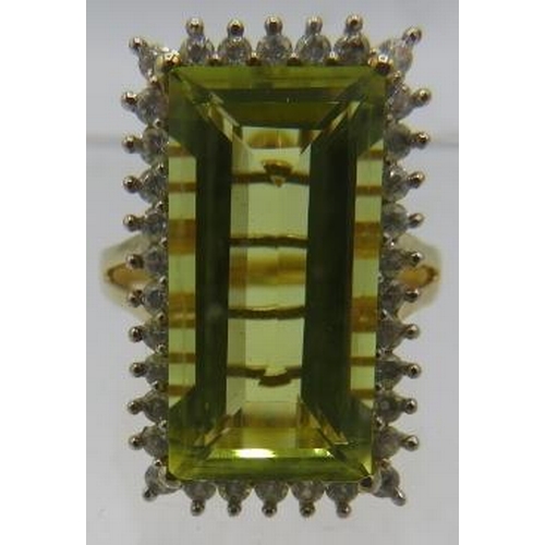 355 - Octagonal cut Brazilian golden quartz cocktail ring, size N. Halo setting 25mm x 15mm. 14k yellow go... 