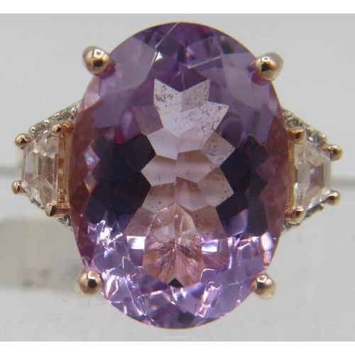 359 - Large 18mm x 13mm oval amethyst solitaire ring, size L/M, good cut, colour and clarity. 18k rose gol... 