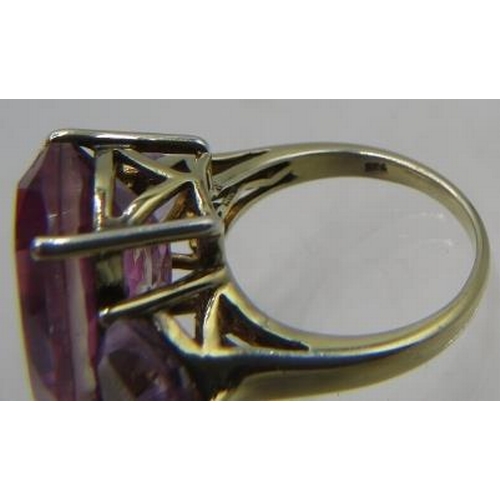 364 - Quartz & amethyst ring, size N/O/ 14k yellow gold plated, stamped 925. Trilliant & oval faceted ston... 