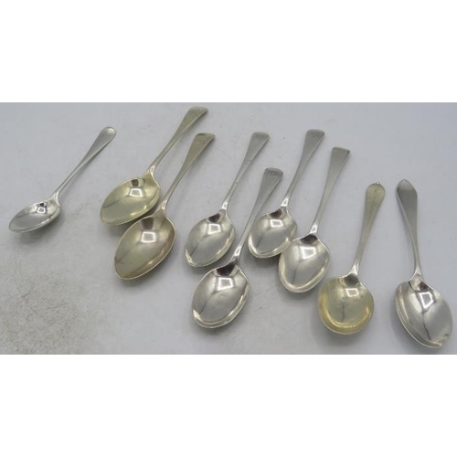 370 - A collection of nine various silver teaspoons, all fully hallmarked. Approx weight 4.2 troy oz/131 g... 