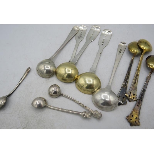 371 - A Georgian silver salt spoons, a pair of Victorian silver salt spoons with gilded bowls, London 1843... 