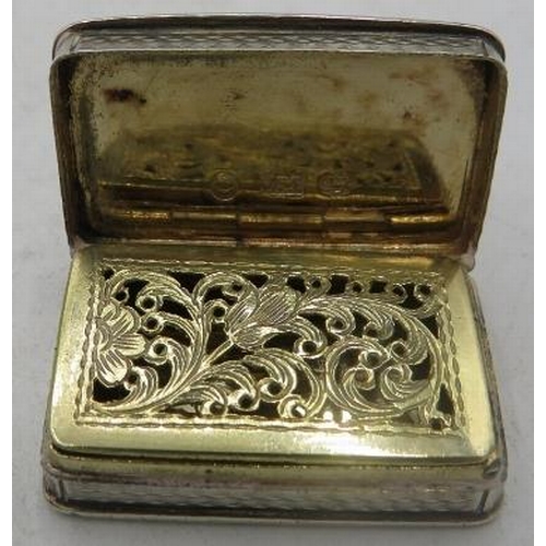 376 - A Georgian silver viniagrette with gilded interior, Birmingham 1835, Nathaniel Mills. Approx weight ... 