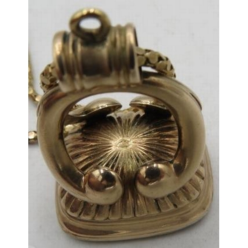 381 - A large 19th century cornelian seal on a 9ct gold chain. Chain approx 7 grams, total approx weight 3... 