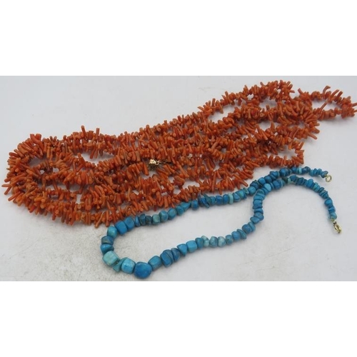 385 - A long coral necklace, approx 42