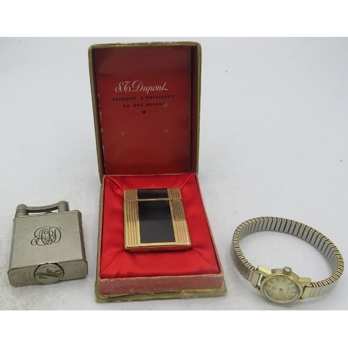 387 - A ST Dupont vintage lighter in original case with paperwork, a vintage Dunhill lighter, Pat No: 1437... 