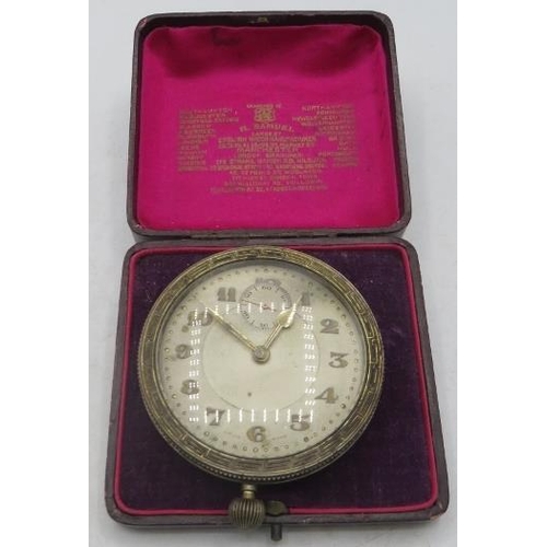 389 - A white metal car clock, boxed, with invoice for June 2010 for £258. (Invoice with office).
Conditio... 