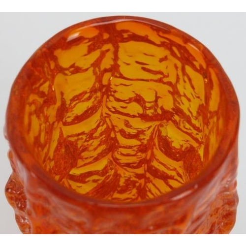 41 - A Whitefriars 'Bark' pattern tangerine glass vase. Designed by Geoffrey Baxter, circa 1966. 15.5cm h... 