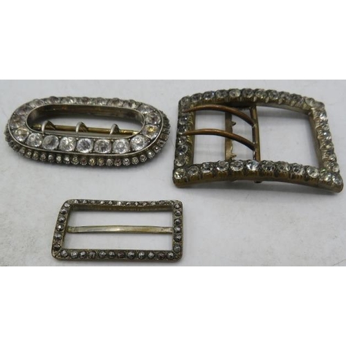 412 - Two 19th century paste buckles and a smaller marcasite buckle.
Condition report: Slight surface wear... 