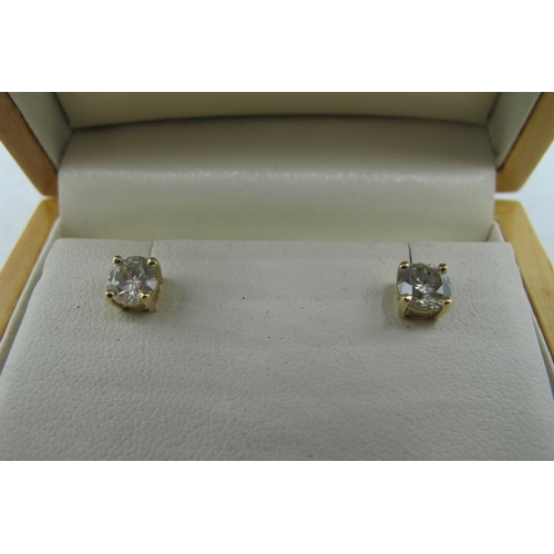 442 - A certificated pair of 18ct yellow gold four claw set RBC diamond solitaire studs. Diamonds approx 1... 