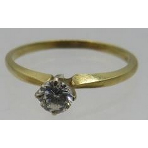 488 - A 14ct yellow gold solitaire diamond ring, approx 0.25cts, size O, boxed. Approx weight 1.8 grams.
C... 