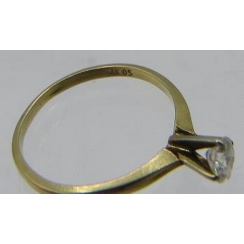 488 - A 14ct yellow gold solitaire diamond ring, approx 0.25cts, size O, boxed. Approx weight 1.8 grams.
C... 